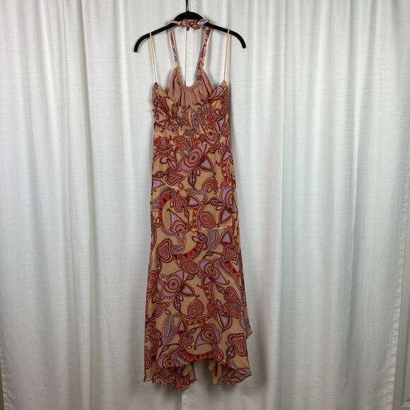 A.L.C. Nude Peach Multi Silk Amina Handkerchief Hem Midi Dress Sz.8 NWT - Picture 10 of 16